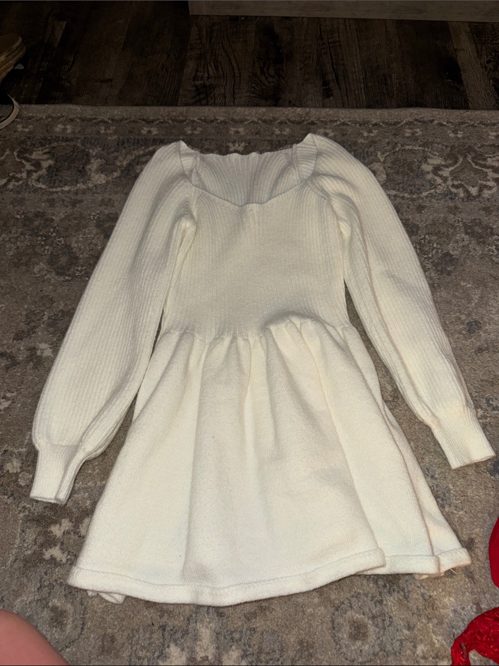 Cream Knit Long-Sleeve Kids Dress
